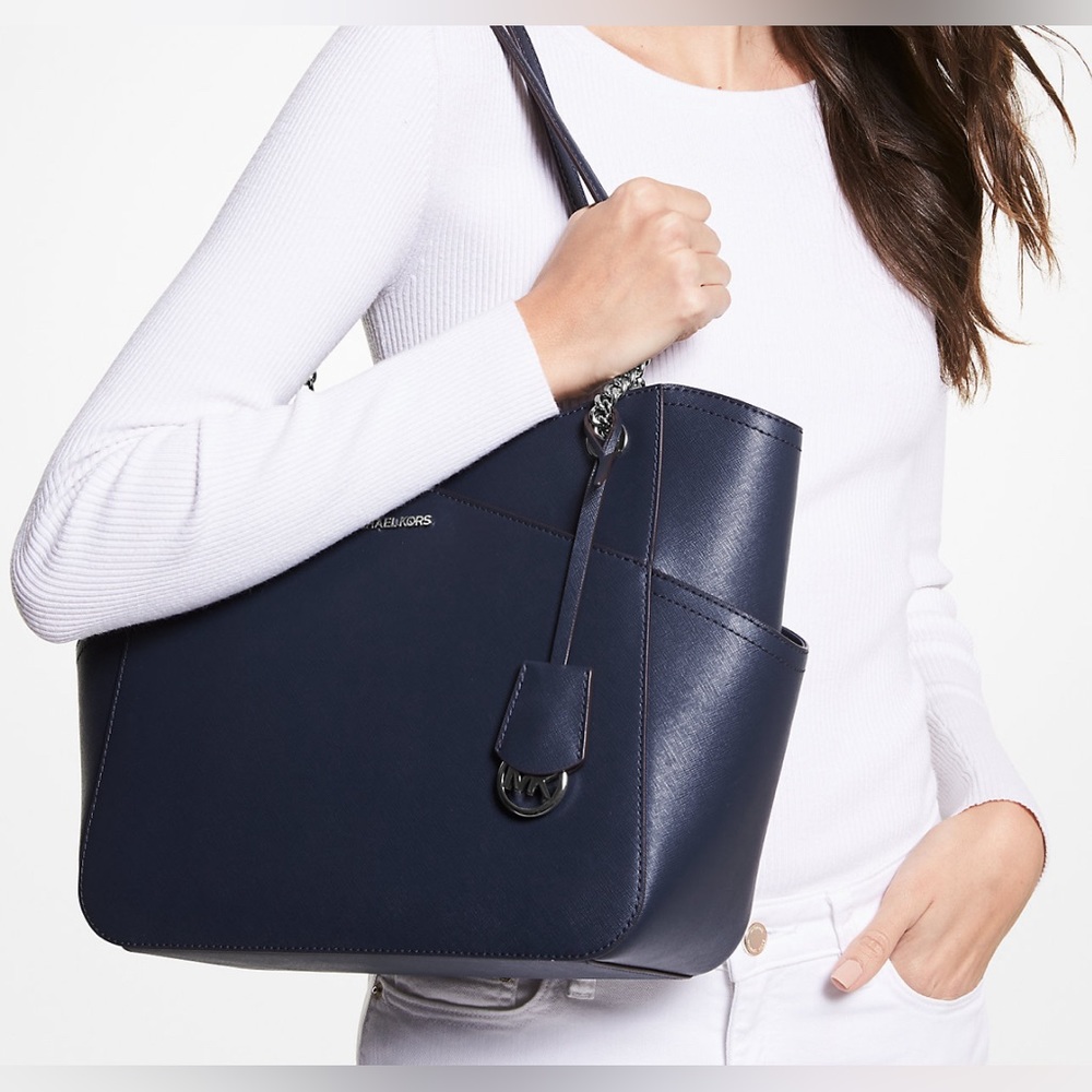 NWT | Michael Kors Jet Set Large Saffiano Leather Tote – Navy - Picture 2 of 8